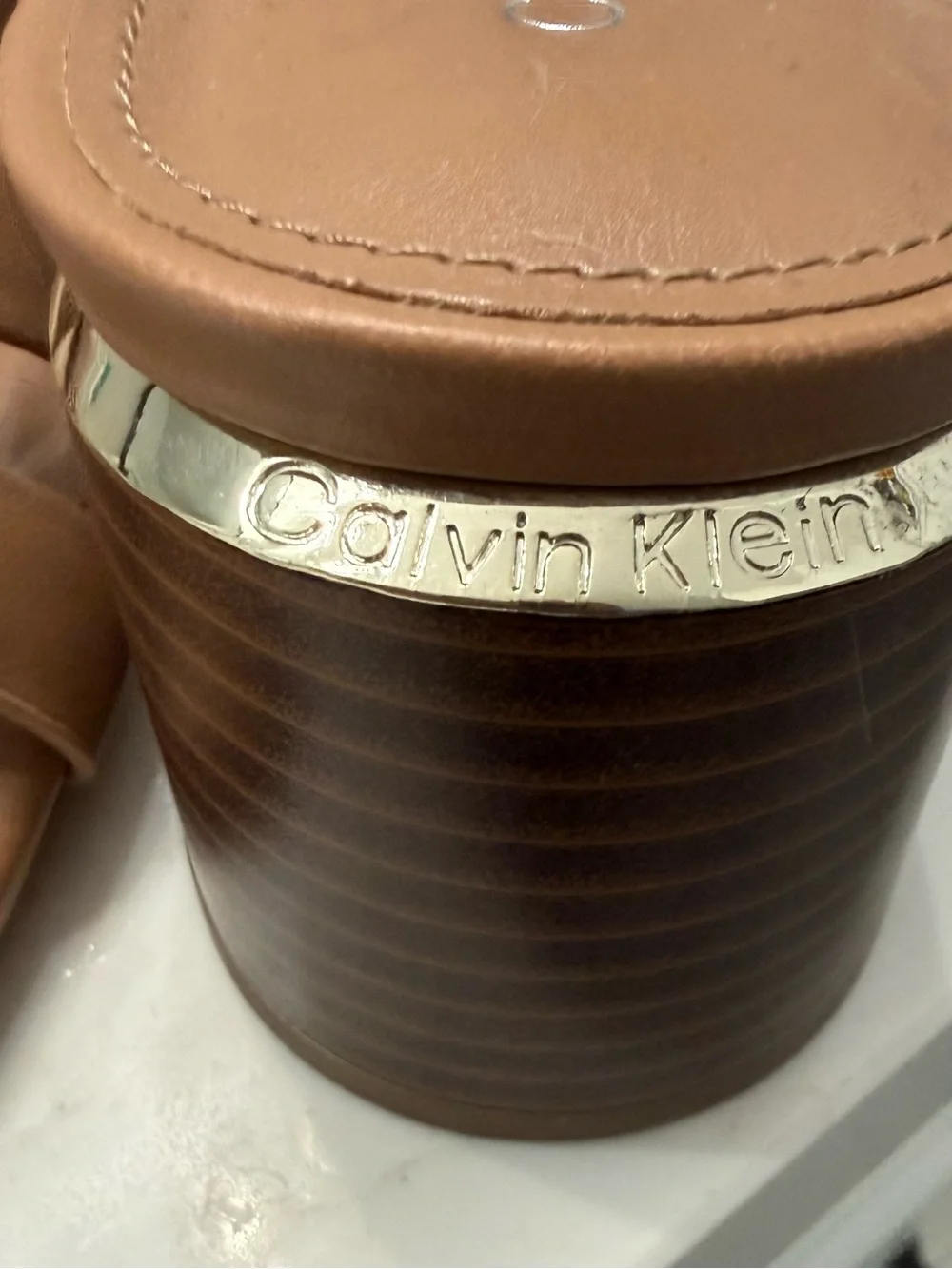 Calvin Klein Vellina Tan Leather Knot Strap Slide Mules 9.5